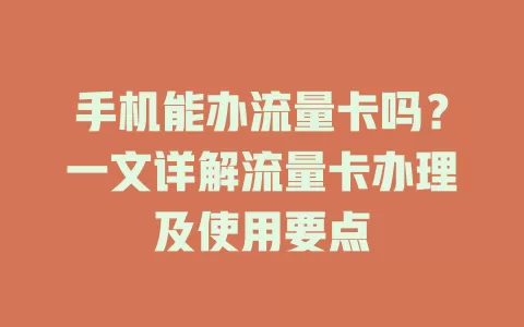 手机能办流量卡吗?一文详解流量卡办理及使用要点