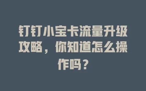钉钉小宝卡流量升级攻略,你知道怎么操作吗?