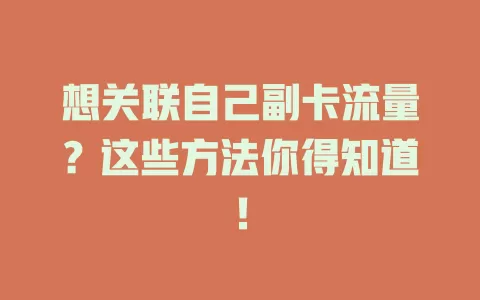 想关联自己副卡流量?这些方法你得知道!