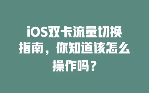 iOS双卡流量切换指南,你知道该怎么操作吗?