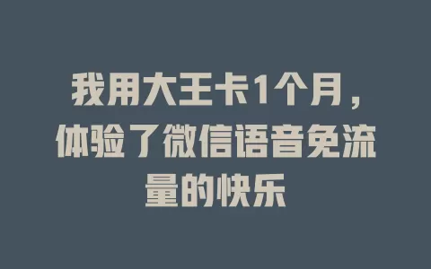 我用大王卡1个月,体验了微信语音免流量的快乐
