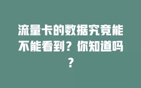 流量卡的数据究竟能不能看到?你知道吗?
