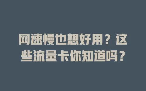 网速慢也想好用？这些流量卡你知道吗？