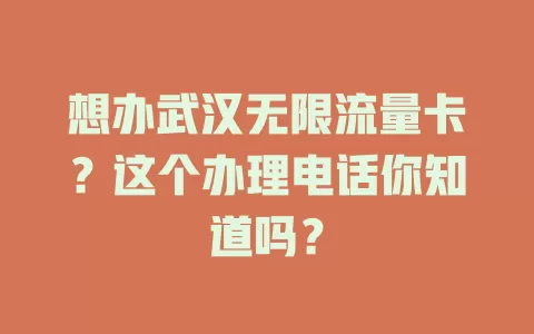 想办武汉无限流量卡?这个办理电话你知道吗?