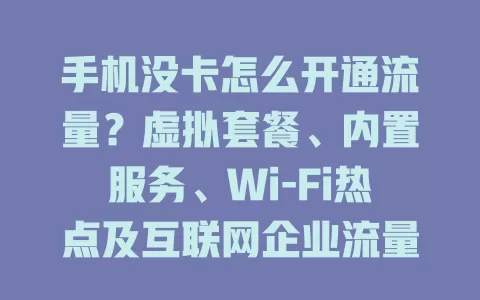 手机没卡怎么开通流量?虚拟套餐、内置服务、Wi-Fi热点及互联网企业流量包等多样途径来帮你