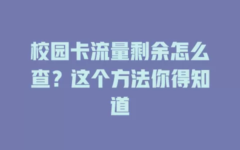校园卡流量剩余怎么查?这个方法你得知道