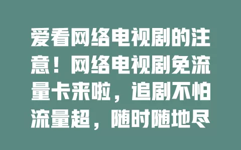 爱看网络电视剧的注意！网络电视剧免流量卡来啦，追剧不怕流量超，随时随地尽情看！