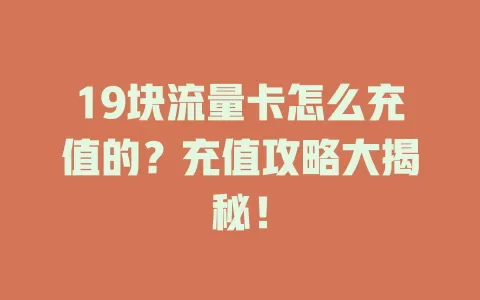 19块流量卡怎么充值的?充值攻略大揭秘!