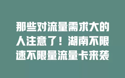 那些对流量需求大的人注意了!湖南不限速不限量流量卡来袭