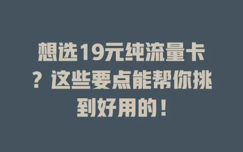 想选19元纯流量卡?这些要点能帮你挑到好用的!
