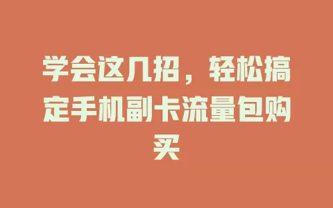 学会这几招,轻松搞定手机副卡流量包购买