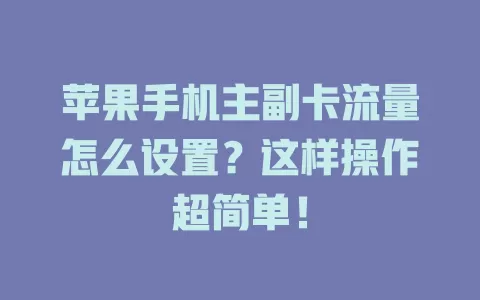 苹果手机主副卡流量怎么设置?这样操作超简单!