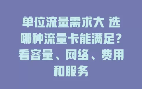 单位流量需求大 选哪种流量卡能满足？看容量、网络、费用和服务
