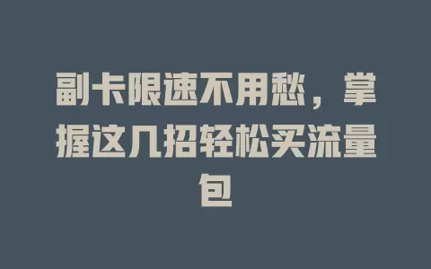 副卡限速不用愁,掌握这几招轻松买流量包