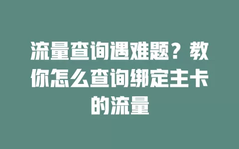 流量查询遇难题？教你怎么查询绑定主卡的流量