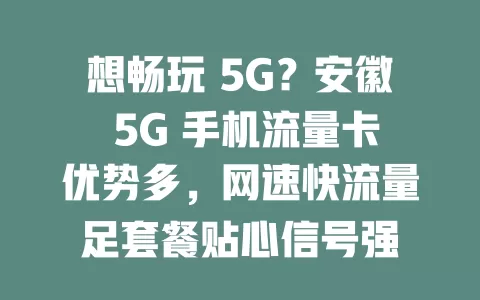 想畅玩 5G？安徽 5G 手机流量卡优势多，网速快流量足套餐贴心信号强