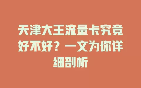 天津大王流量卡究竟好不好?一文为你详细剖析