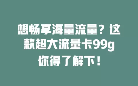 想畅享海量流量?这款超大流量卡99g你得了解下!