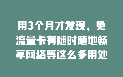 用3个月才发现,免流量卡有随时随地畅享网络等这么多用处