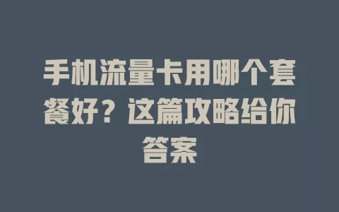 手机流量卡用哪个套餐好?这篇攻略给你答案