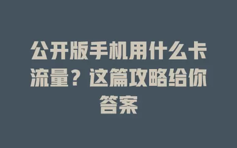 公开版手机用什么卡流量？这篇攻略给你答案