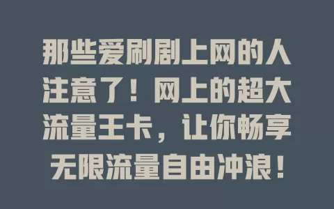 那些爱刷剧上网的人注意了!网上的超大流量王卡,让你畅享无限流量自由冲浪!