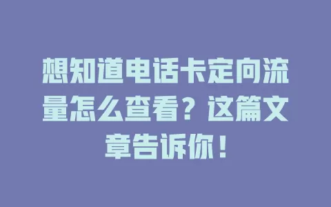 想知道电话卡定向流量怎么查看?这篇文章告诉你!