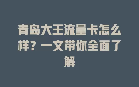 青岛大王流量卡怎么样?一文带你全面了解