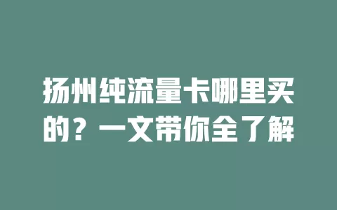 扬州纯流量卡哪里买的？一文带你全了解