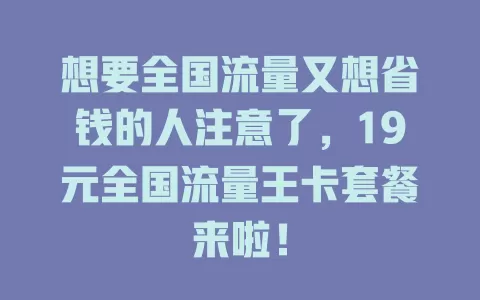 想要全国流量又想省钱的人注意了,19元全国流量王卡套餐来啦!