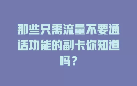 那些只需流量不要通话功能的副卡你知道吗?