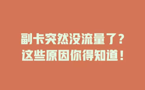 副卡突然没流量了？这些原因你得知道！