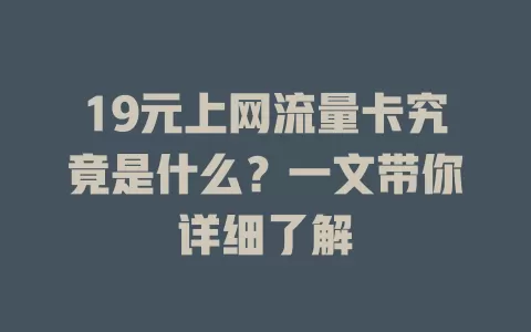 19元上网流量卡究竟是什么?一文带你详细了解