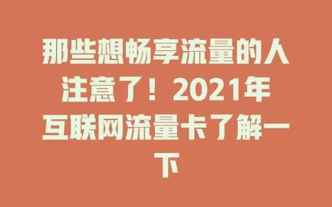 那些想畅享流量的人注意了！2021年互联网流量卡了解一下