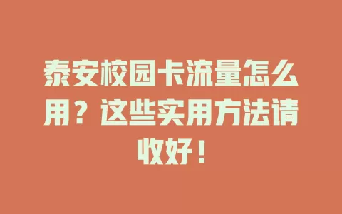 泰安校园卡流量怎么用?这些实用方法请收好!