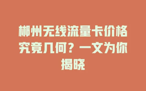 郴州无线流量卡价格究竟几何?一文为你揭晓
