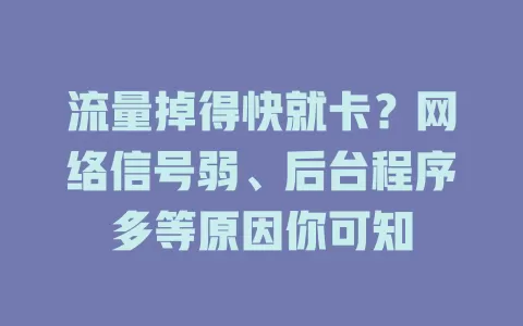 流量掉得快就卡?网络信号弱、后台程序多等原因你可知