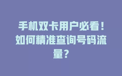 手机双卡用户必看!如何精准查询号码流量?