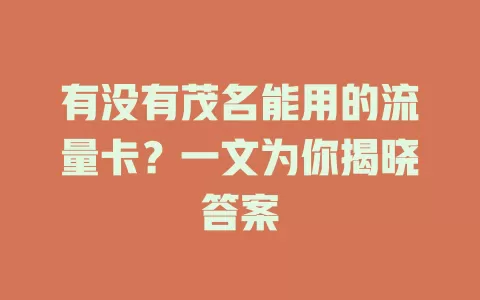 有没有茂名能用的流量卡?一文为你揭晓答案