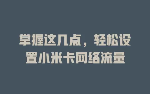 掌握这几点,轻松设置小米卡网络流量