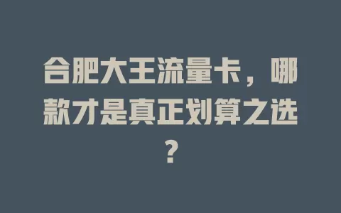 合肥大王流量卡,哪款才是真正划算之选?