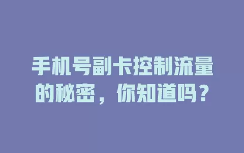 手机号副卡控制流量的秘密,你知道吗?