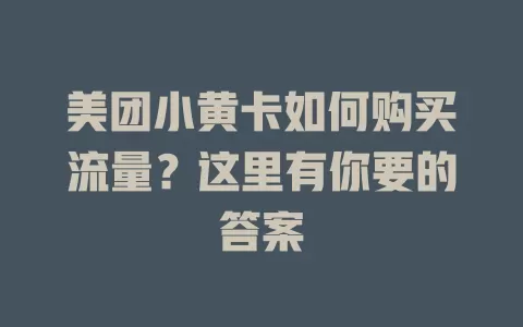 美团小黄卡如何购买流量?这里有你要的答案