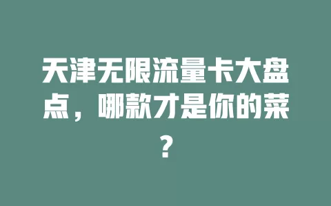 天津无限流量卡大盘点，哪款才是你的菜？