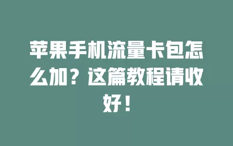 苹果手机流量卡包怎么加?这篇教程请收好!