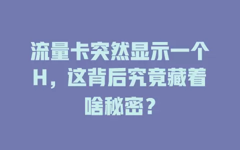 流量卡突然显示一个H，这背后究竟藏着啥秘密？
