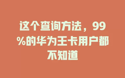 这个查询方法,99%的华为王卡用户都不知道
