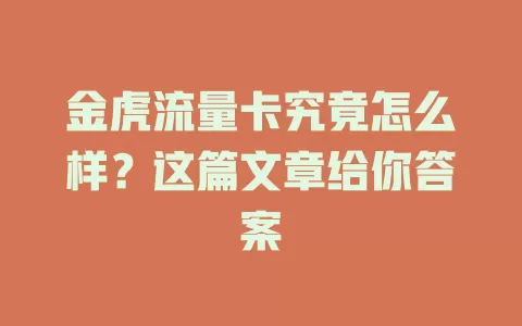 金虎流量卡究竟怎么样?这篇文章给你答案