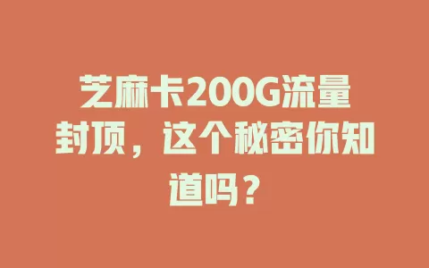 芝麻卡200G流量封顶,这个秘密你知道吗?