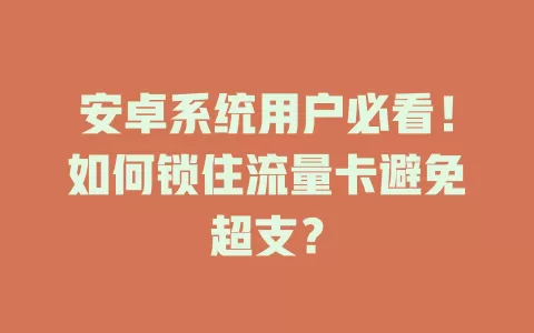 安卓系统用户必看!如何锁住流量卡避免超支?